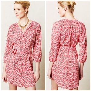 Anthropologie Maeve belted pink & white shirtdress